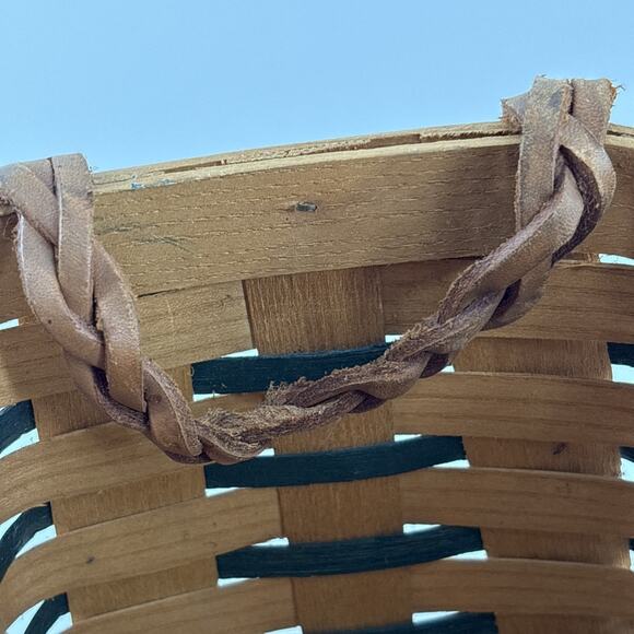 Peterboro Woven Basket Braided Leather Handles. 10.5" Wide Braided Green VTG - Picture 8 of 10